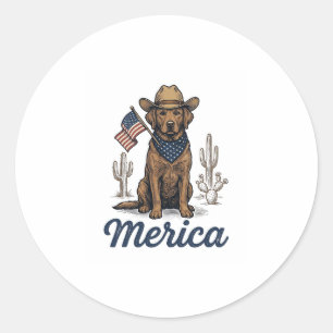 Vintage Merica Cowboy Hund Amerikanische Flagge Sh Runder Aufkleber