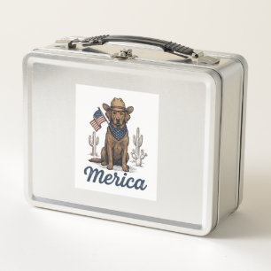 Vintage Merica Cowboy Hund Amerikanisches Flagge S Metall Brotdose