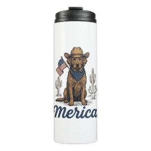 Vintage Merica Cowboy Hund Amerikanisches Flagge S Thermosbecher