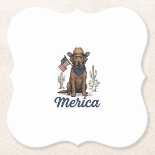 Vintage Merica Cowboy Hund Amerikanisches Flagge S Untersetzer