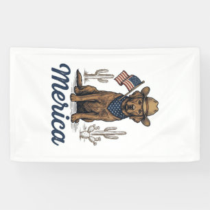 Vintage Merica Cowboy Hund Amerikanisches Flaggen- Banner