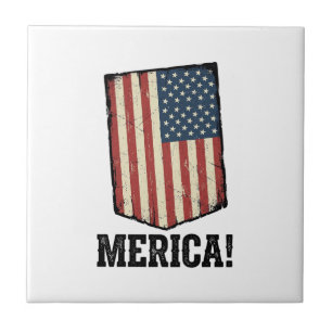 Vintage Merica Flagge Patriotisches Grafik T-Shirt Fliese