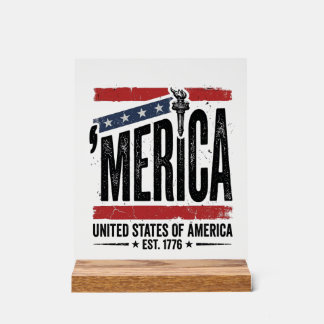 Vintage Merica Patriotisches abgenutztes Shirts-De Acrylschild