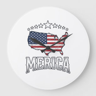 Vintage Merica patriotisches Flaggen-Karten-Shirt- Große Wanduhr