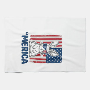 Vintage Merica Patriotisches Hasen-Shirt Design_1 Geschirrtuch