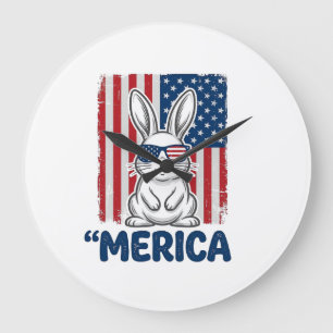 Vintage Merica patriotisches Hasen-Shirt-Design_1 Große Wanduhr