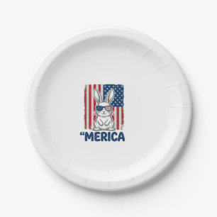 Vintage Merica Patriotisches Hasen-Shirt Design_1 Pappteller