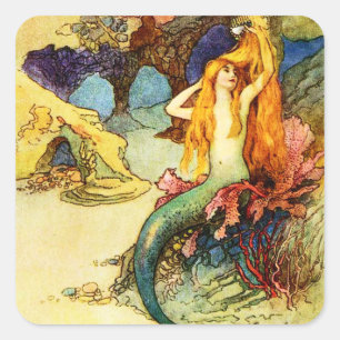 Vintage Mermaid-Aufkleber Quadratischer Aufkleber