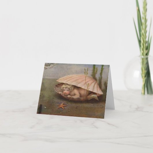 Vintage Mermaid-Baby-Note Karte (Vorderseite)