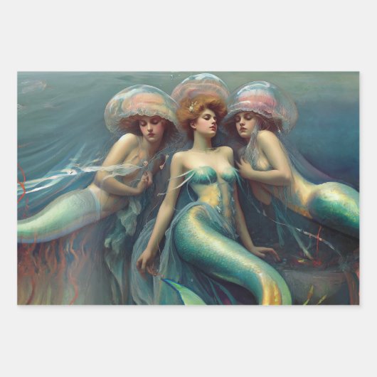 Vintage Mermaid Dekoupage Decoupaging Geschenkpapier Set (Vorderseite 3)