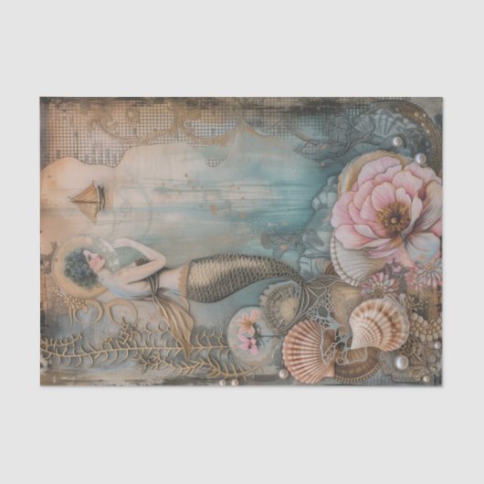 Vintage Mermaid mit Seashells Decoupage Seidenpapier (Vorderseite)
