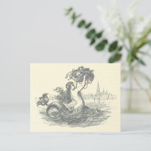 Vintage Mermaid Postkarte (Stehend Vorderseite)