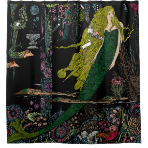 Vintage Mermaid Print Hand farbig keine Grenze Duschvorhang