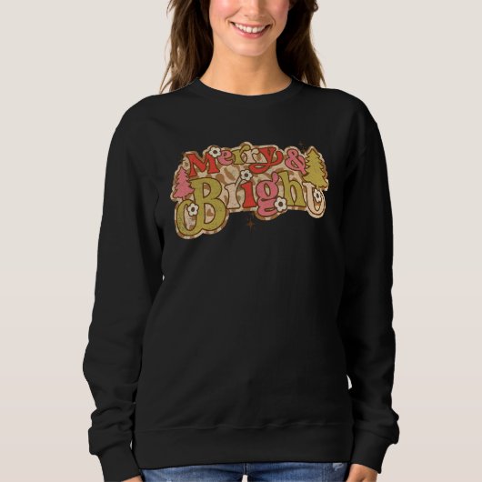 Vintage Merry And Bright Christmas Tree Christmas Sweatshirt (Vorderseite)