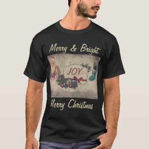 Vintage Merry & Bright Frohe Weihnachten Schwarz T-Shirt