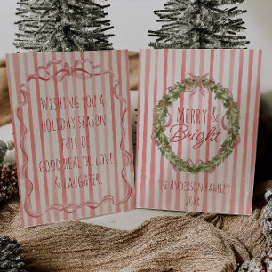 Vintage Merry Bright Streifen Weihnachtsbogen Kran Feiertagskarte