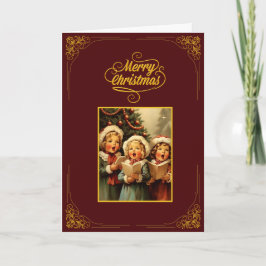 Vintage Merry Christmas Card with Singing Children Karte