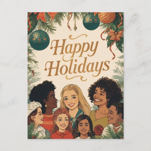 Vintage Merry Christmas Family New Year Message Postkarte (Vorderseite)