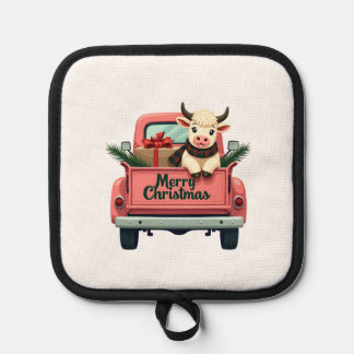 Vintage Merry Christmas Highland Cow in Pink Farm  Topflappen