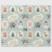 Vintage Merry Christmas Pattern Wrapping Paper Geschenkpapier (Flach)