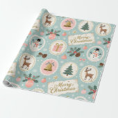 Vintage Merry Christmas Pattern Wrapping Paper Geschenkpapier (Ungerollt)
