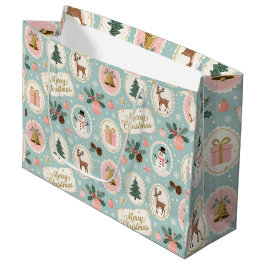 Vintage Merry Christmas Pattern Wrapping Paper Große Geschenktüte