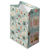 Vintage Merry Christmas Pattern Wrapping Paper Mittlere Geschenktüte (Vorderseite Schrägansicht)