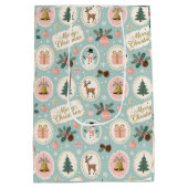 Vintage Merry Christmas Pattern Wrapping Paper Mittlere Geschenktüte (Rückseite)