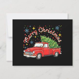 Vintage Merry Christmas Red Truck Santa Tree Famil
