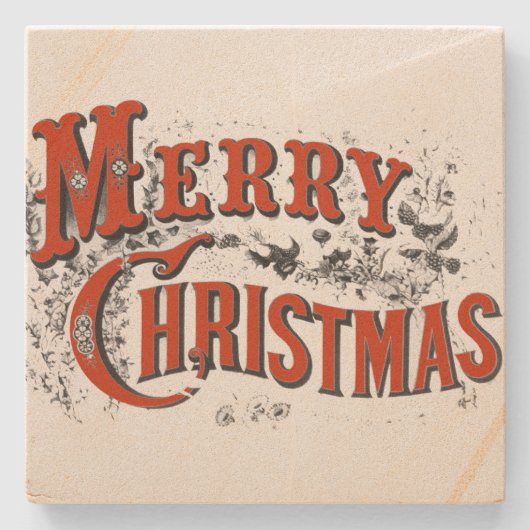 Vintage Merry Christmas Steinuntersetzer (Vorderseite)