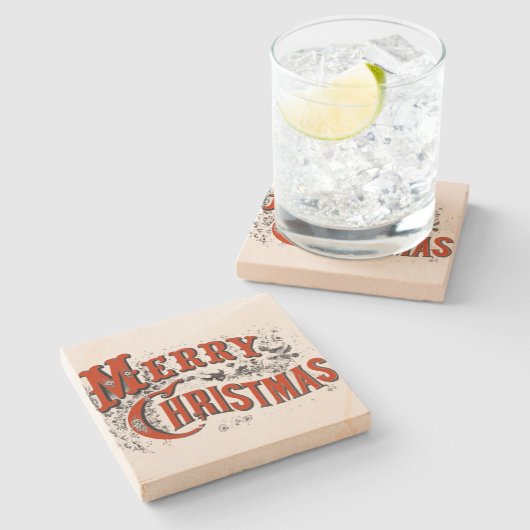 Vintage Merry Christmas Steinuntersetzer (Seitenansicht)