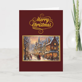 Vintage Merry Christmas with Snowy Town Card Karte