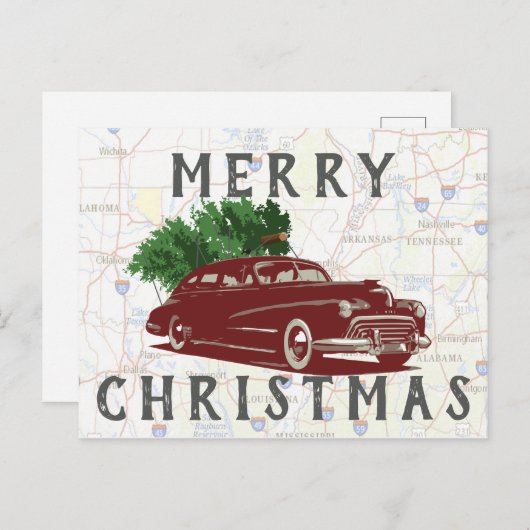 Vintage Merry Chritmas Rd Trip Postkarte (Vorne/Hinten)