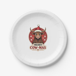 Vintage Merry Cow-Mas Highland-Kuh-Weihnachts-Cart Pappteller
