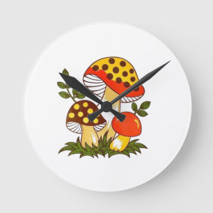 Vintage Merry Mushroom Runde Wanduhr