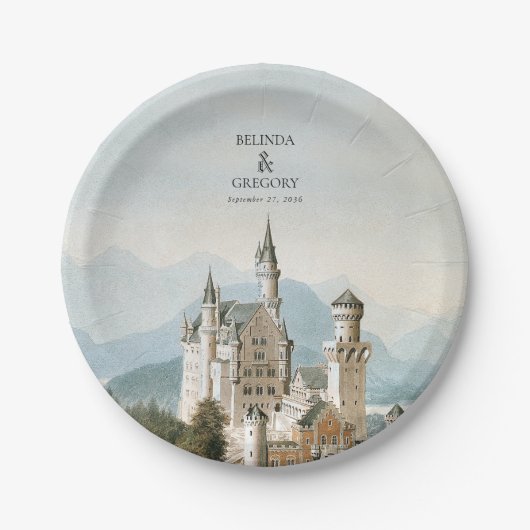 Vintage Messe Burg Rustikale Waldhochzeit Pappteller (Vorderseite)