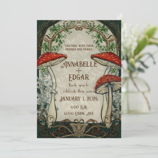 Vintage Messe Jugendstil Hochzeit Einladung (Stehend Vorderseite)