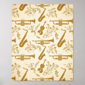 Vintage-Messinginstrument-Silhouetten-Kunstposter Poster