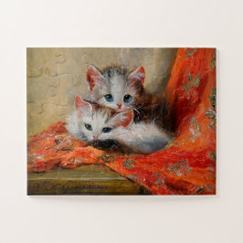 Vintage Meta Plückebaums Niedliche Katzenölmalerei Puzzle