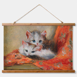 Vintage Meta Plückebaums Niedliche Kitten Oil Pain Wandteppich Mit Holzrahmen
