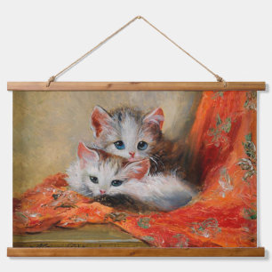 Vintage Meta Plückebaums Niedliche Kitten Oil Pain Wandteppich Mit Holzrahmen
