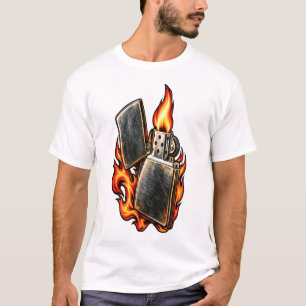 Vintage Metall-Feuerzeug mit Flammen Retro-Feuer-K T-Shirt