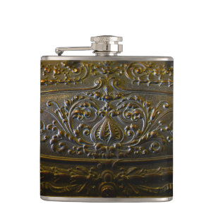 vintage-metalldekoration elegante florale alte Sku Flachmann