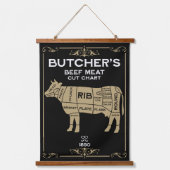 Vintage Metzger Set Fleisch schneiden Wandteppich Mit Holzrahmen (Vorderseite 2)