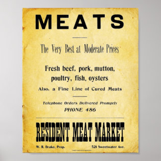 Vintage Metzgerladen-Werbezeichenschild Poster