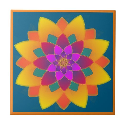 Vintage mexikanische Gelb-, Rot-, Orange-Keramik Fliese (Vorderseite)