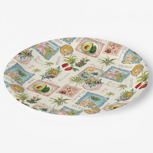 Vintage mexikanische Reisedrucke Pappteller (Schrägansicht)