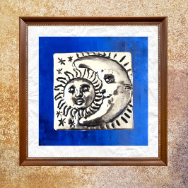 Vintage mexikanische Silver Sun & Moon auf blau Poster