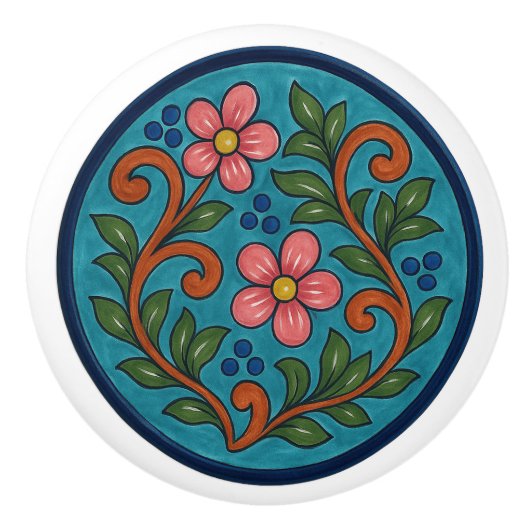 Vintage mexikanische Talavera Folk Art Keramik Kno Keramikknauf (Vorderseite)