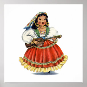 Vintage mexikanisches Mädchen in traditioneller Tr Poster